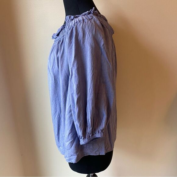 BANANA REPUBLIC Blouse Off the Shoulder Top Ruffle Chambray Blue Bohemian - Picture 6 of 7